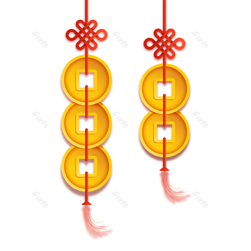 中国风图片,春节元素,中国结PNG,钱币免抠素材